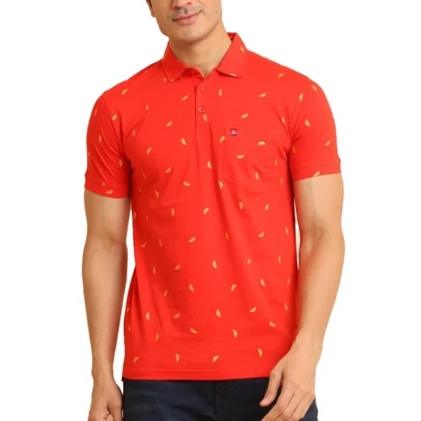 Red Men's Printed Polo Neck Half Sleeve T-Shirt
