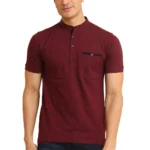 Plum Men's Printed Mandarin Collar Half Sleeve T-Shirt