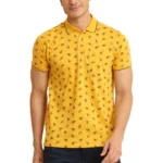 Generic Men's Casual Cotton Printed Polo Neck Half Sleeve T-Shirt (Mustard)