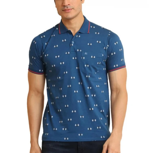 Generic Men's Casual Cotton Printed Polo Neck Half Sleeve T-Shirt (Blue)