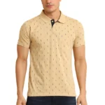 Generic Men's Casual Cotton Printed Polo Neck Half Sleeve T-Shirt (Beige)