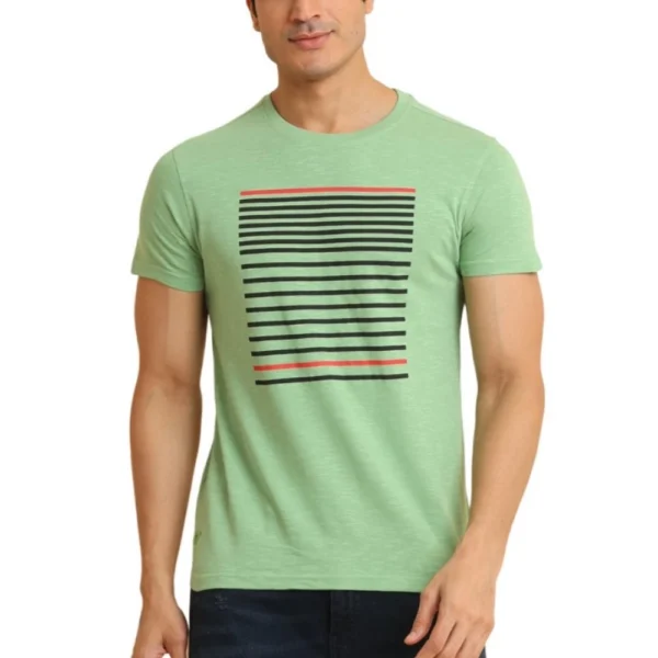 Generic Men's Casual Cotton Printed Round Neck Half Sleeve T-Shirt (Green)