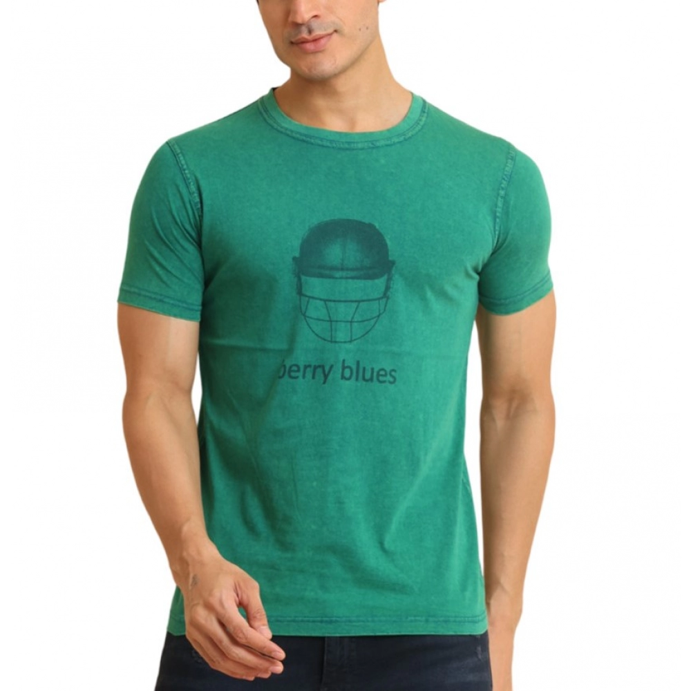 Green Men's Casual Printed Round Neck T-Shirt