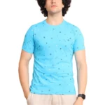 Men's Skyblue Cotton Printed Round Neck T-Shirt