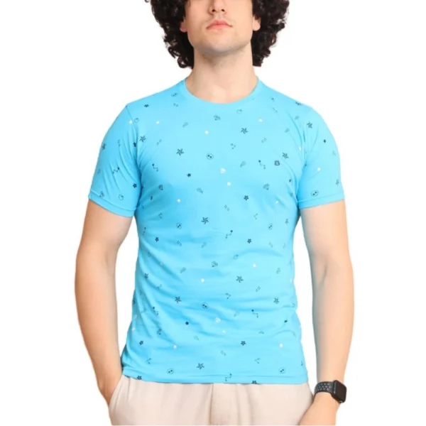 Men's Skyblue Cotton Printed Round Neck T-Shirt