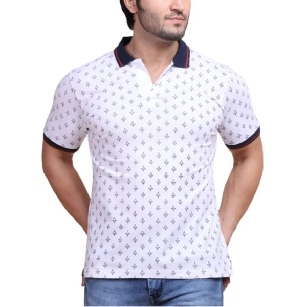 Generic Men's Casual Cotton Printed Polo Neck Half Sleeve T-Shirt (White)