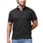 Men's Black Printed Polo Neck Half Sleeve T-Shirt