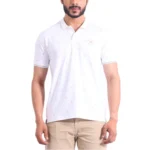 Premium White Men's Printed Polo Neck Half Sleeve T-Shirt