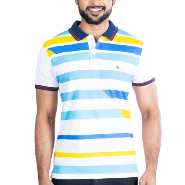 Generic Men's Casual Cotton Printed Polo Neck Half Sleeve T-Shirt (White)