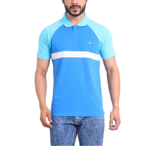 Generic Men's Casual Cotton Printed Polo Neck Half Sleeve T-Shirt (Skyblue)