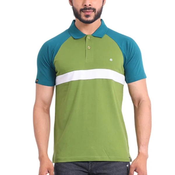 Generic Men's Casual Cotton Printed Polo Neck Half Sleeve T-Shirt (Green)