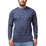Generic Men's Casual Cotton Printed Round Neck Full Sleeve T-Shirt (Blue)