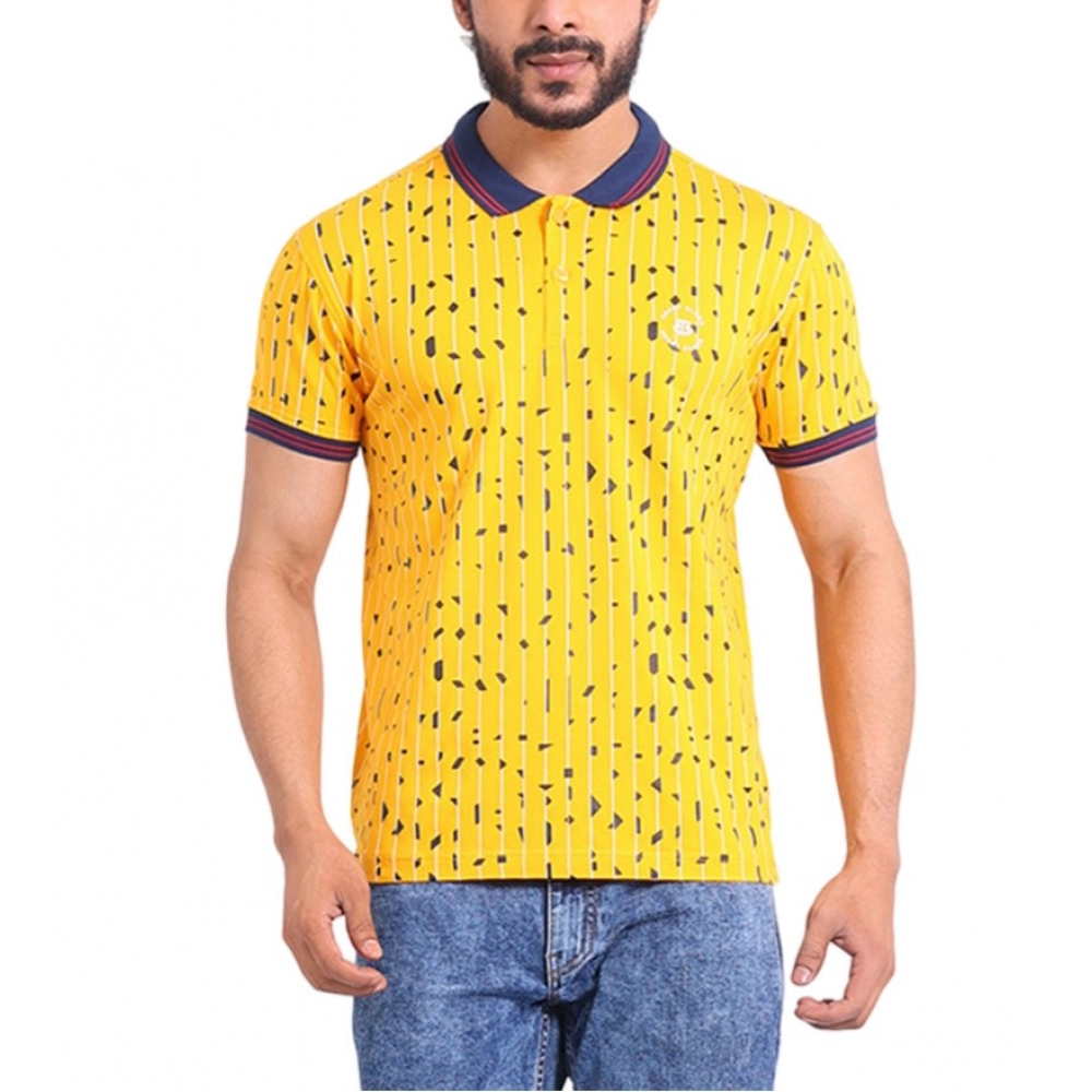 Men's Turmeric Printed Polo Neck Half Sleeve T-Shirt