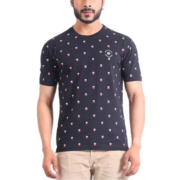 Generic Men's Casual Cotton Printed Round Neck Half Sleeve T-Shirt (Black)