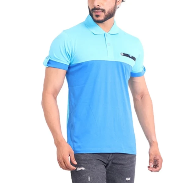 Generic Men's Casual Cotton Printed Polo Neck Half Sleeve T-Shirt (Skyblue)