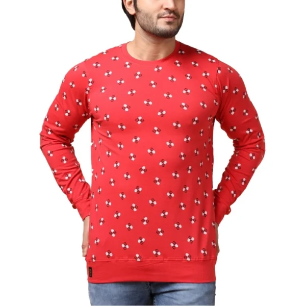 Generic Men's Casual Cotton Printed Round Neck Full Sleeve T-Shirt (Red)