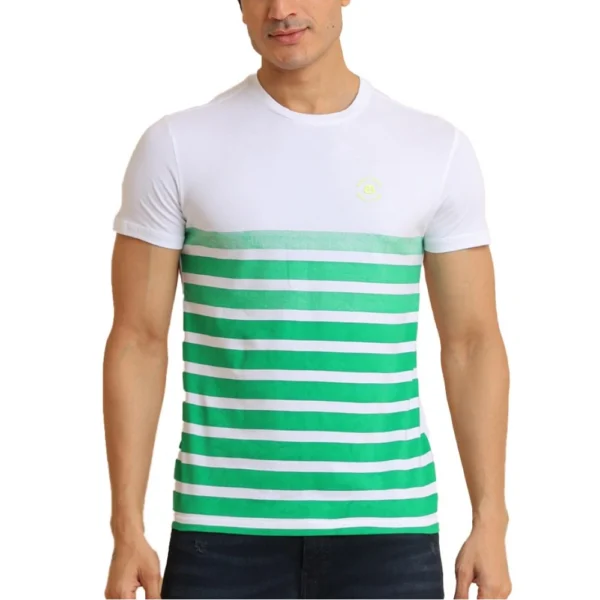 Men's Green Round Neck Printed Cotton T-Shirt