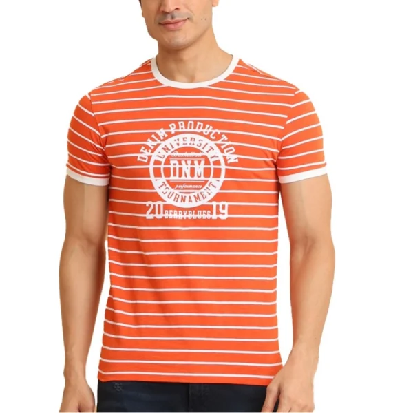 Men's Rust Round Neck Printed Cotton T-Shirt