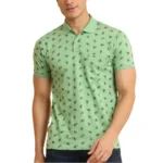 Generic Men's Casual Cotton Printed Polo Neck Half Sleeve T-Shirt (Light Green)