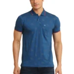 Generic Men's Casual Cotton Printed Polo Neck Half Sleeve T-Shirt (Blue)