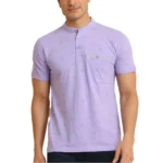Generic Men's Casual Cotton Printed Mandarin Collar Half Sleeve T-Shirt (Lavender)