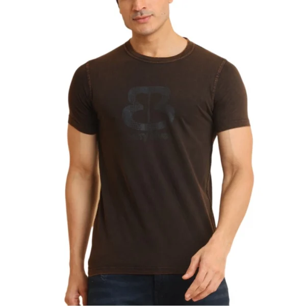 Generic Men's Casual Cotton Printed Round Neck Half Sleeve T-Shirt (Brown)