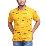 Generic Men's Casual Cotton Printed Polo Neck Half Sleeve T-Shirt (Turmeric)