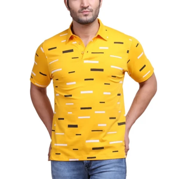 Generic Men's Casual Cotton Printed Polo Neck Half Sleeve T-Shirt (Turmeric)