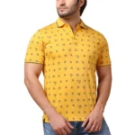 Mustard Men's Casual Cotton Printed Polo Neck Half Sleeve T-Shirt