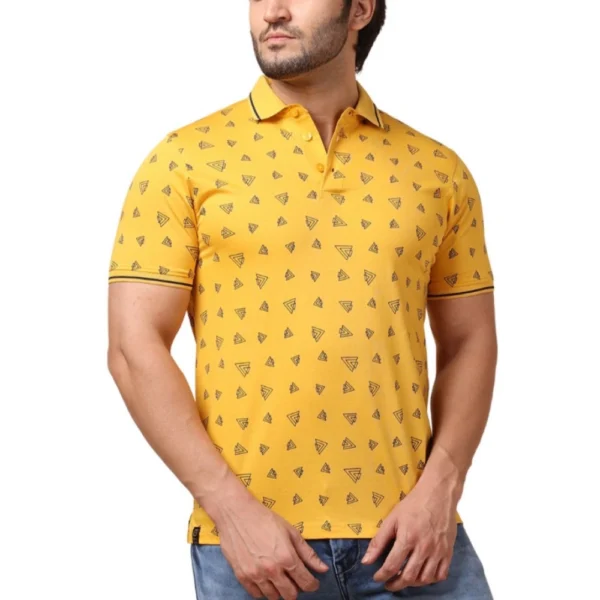 Mustard Men's Casual Cotton Printed Polo Neck Half Sleeve T-Shirt