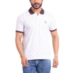 Generic Men's Casual Cotton Printed Polo Neck Half Sleeve T-Shirt (White)