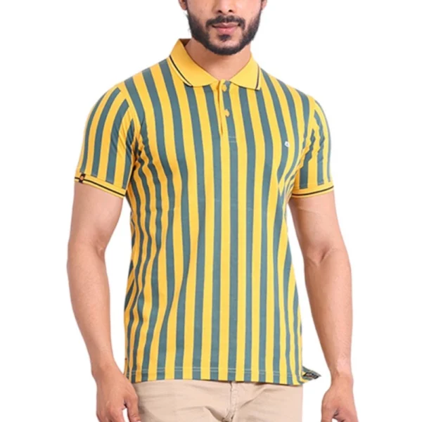 Generic Men's Casual Cotton Printed Polo Neck Half Sleeve T-Shirt (Mustard)