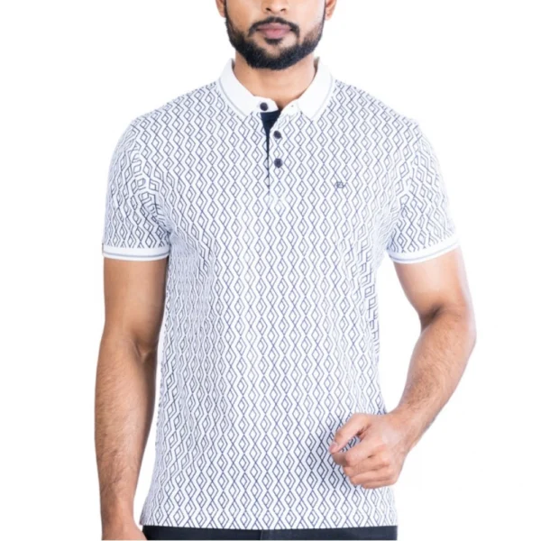 Generic Men's Casual Cotton Printed Polo Neck Half Sleeve T-Shirt (White)