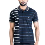 Black Men's Casual Cotton Printed Polo Neck T-Shirt