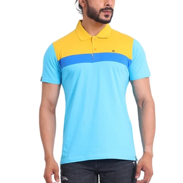 Generic Men's Casual Cotton Printed Polo Neck Half Sleeve T-Shirt (Skyblue)