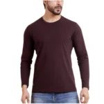 Generic Men's Casual Cotton Solid Round Neck Full Sleeve T-Shirt (Wine)