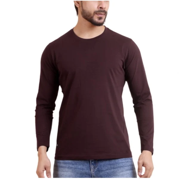 Generic Men's Casual Cotton Solid Round Neck Full Sleeve T-Shirt (Wine)
