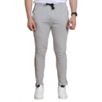 Men's Greymelange Cotton Striped Full Length Track Pants
