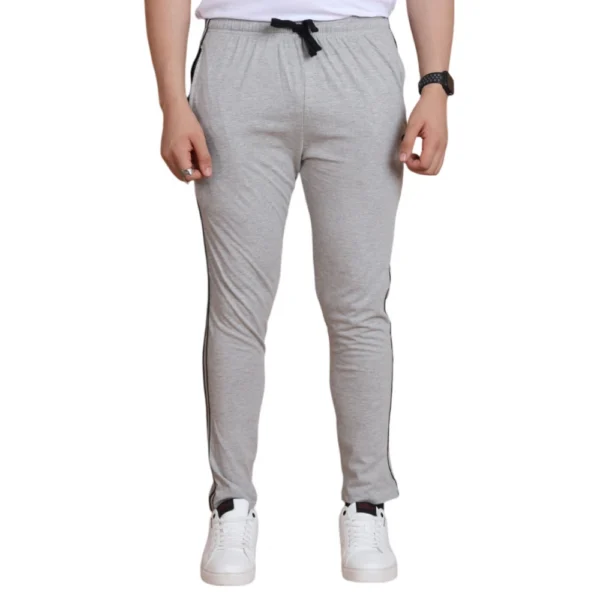 Men's Greymelange Cotton Striped Full Length Track Pants