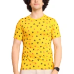Generic Men's Casual Cotton Printed Round Neck Half Sleeve T-Shirt (Yellow)