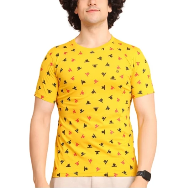Generic Men's Casual Cotton Printed Round Neck Half Sleeve T-Shirt (Yellow)