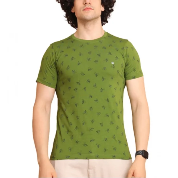 Generic Men's Casual Cotton Printed Round Neck Half Sleeve T-Shirt (Green)