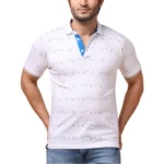 Generic Men's Casual Cotton Printed Polo Neck Half Sleeve T-Shirt (White)