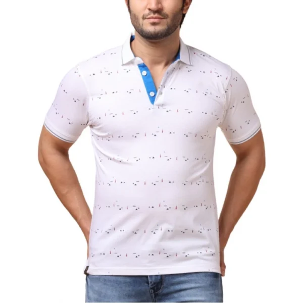 Generic Men's Casual Cotton Printed Polo Neck Half Sleeve T-Shirt (White)