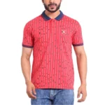 Men's Red Printed Polo Neck Half Sleeve T-Shirt