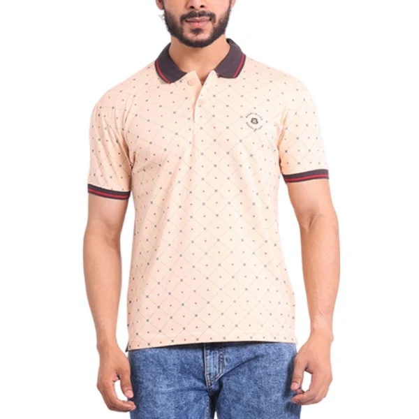Generic Men's Casual Cotton Printed Polo Neck Half Sleeve T-Shirt (Peach)
