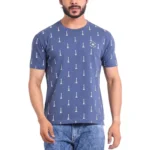 Men's Blue Printed Round Neck Half Sleeve T-Shirt