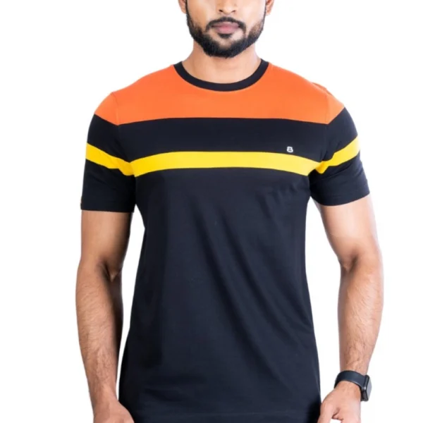 Black Men's Casual Cotton Printed Round Neck T-Shirt