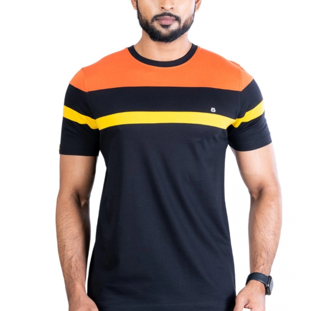 Black Men's Casual Cotton Printed Round Neck T-Shirt