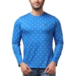 Men's blue printed full sleeve cotton T-shirt